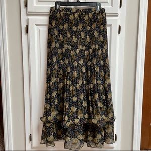 Braeve Floral Micro Pleated Tiered Maxi Skirt Size Small
